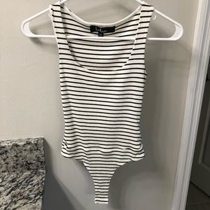 Bodysuit from Lulus. Black and white striped.